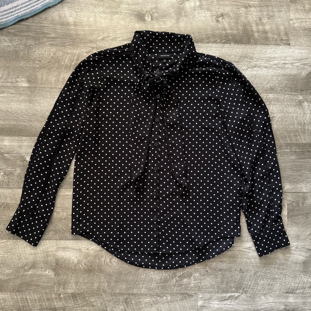 Black Button-Up Polka Dot Blouse